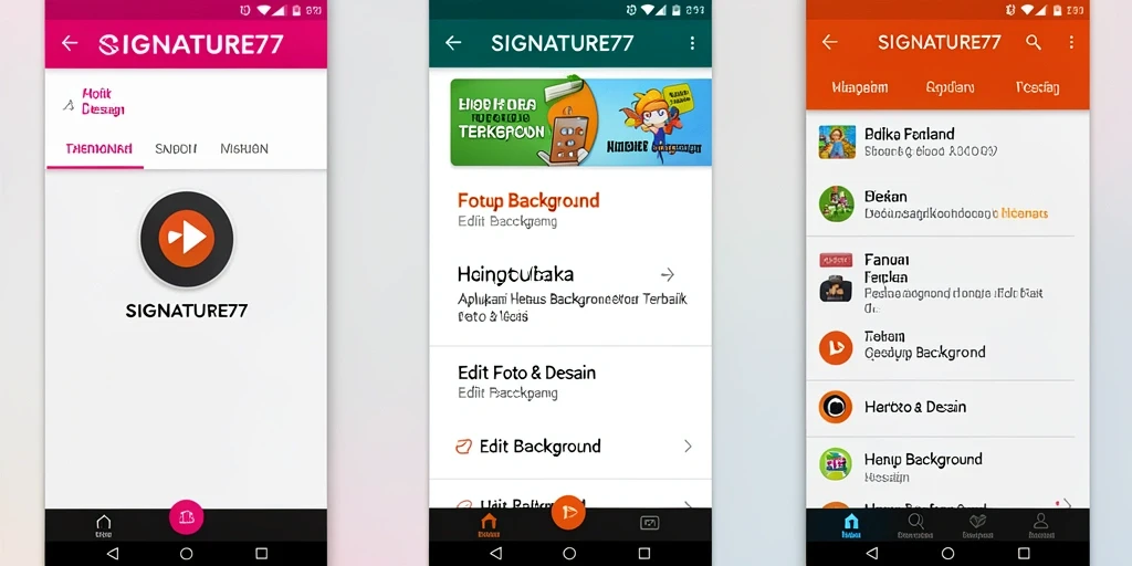 Tampilan antarmuka SIGNATURE77 dengan fitur Hapus Background yang sederhana dan efektif.