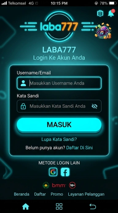 Tampilan halaman login laba777
